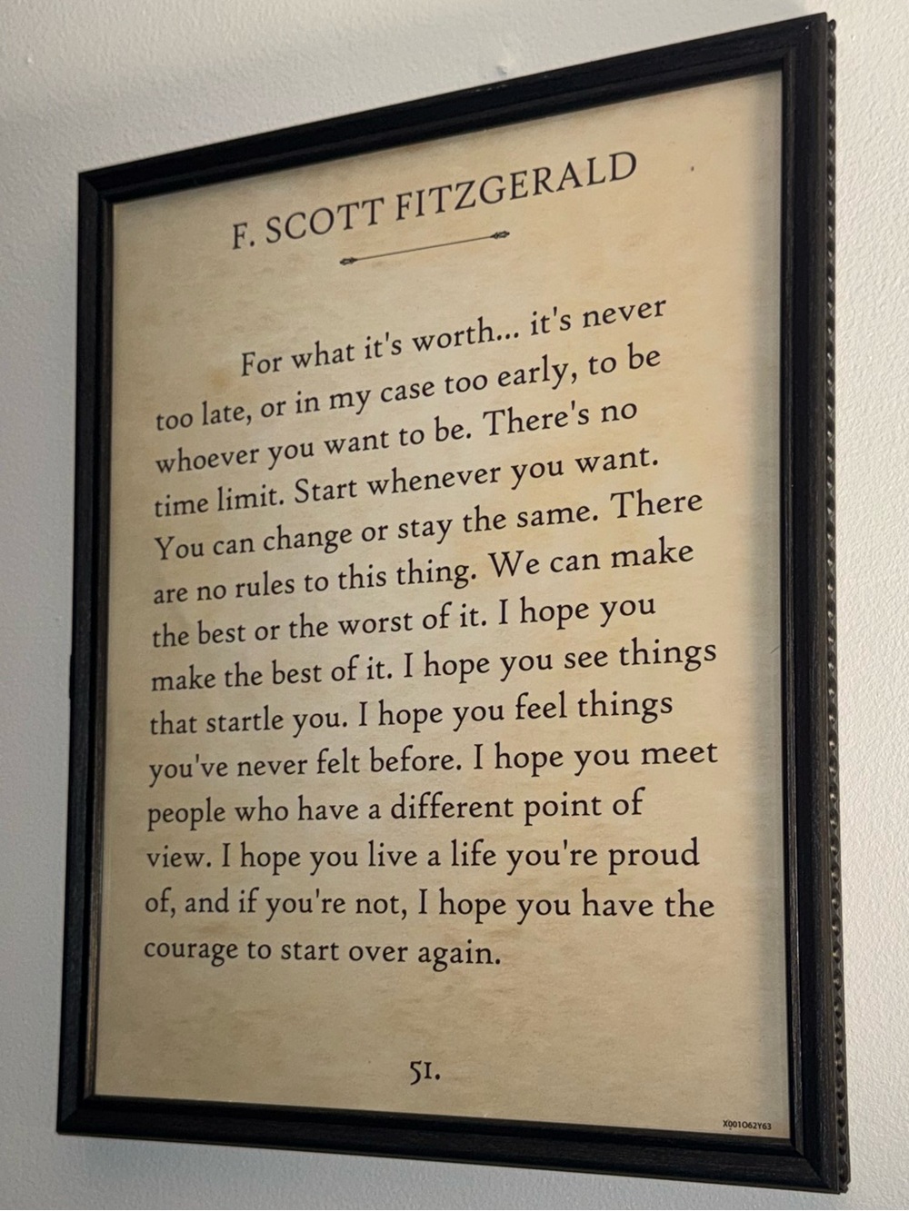 F. Scott Fitzgerald Framed Quote Art - For What Its Worth  (11”x14)
